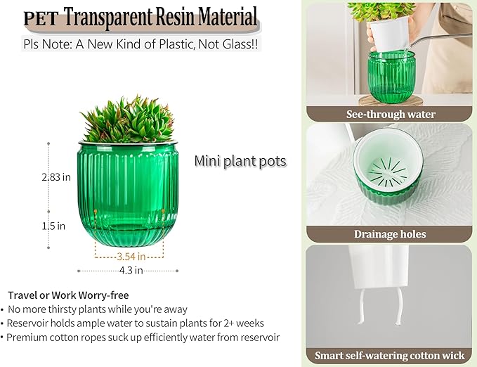 Melphoe Self Watering Pots for Indoor Plants Planter, 4.3 Inch 2 Pack Planters Self Watering Plant Pots for Flower, Houseplants, Succulent, African Violets and Cactus with Drainage