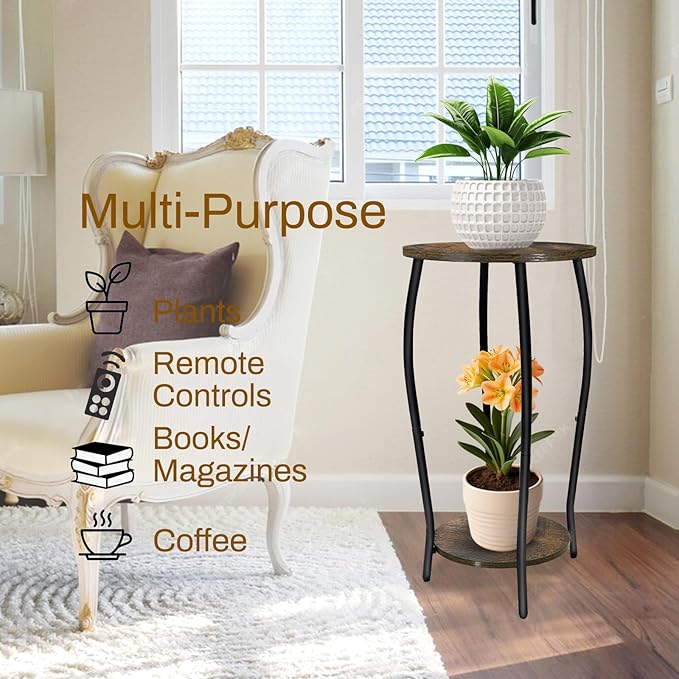 Plant Stand Indoor, 2 Tier Tall Wood Plant Stand, 4-Leg Floor Corner Plant Stands, Heavy Duty Plant Shelf Plant Rack Flower Stands For Home Decor, Brown