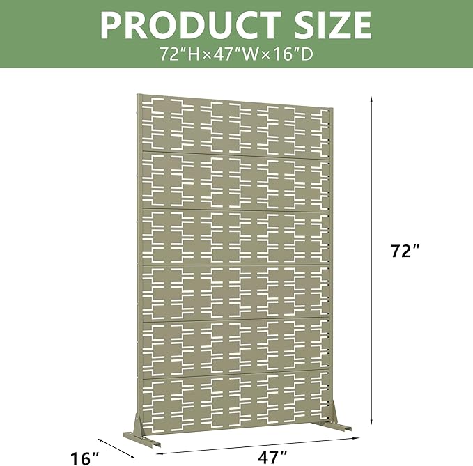 Casaphoria Metal Privacy Screen Outdoor, 72" H x 47" W Freestanding Decorative Privacy Screen for Patio Deck Balcony Garden with Stable Base, Grey-Brick