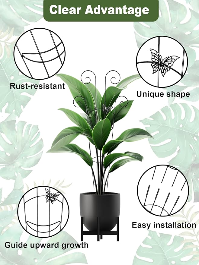 Metal Butterfly Trellis for Climbing Plants Indoor, 4 Pack 30 Inch Taller Garden Trellis for Potted Plants, Monstera Plant Support Stakes for Ivy Pothos Hoya Flower Outdoor (Black)