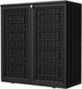 Outdoor Storage Cabinet Waterproof with Shelf,Resin Storage Sheds Outdoor Cabinets for tub Towels/Chemicals/Grill Items/Patio/Garden/Backyard, Size 34.3''L*15''W*36.2''H（Black）