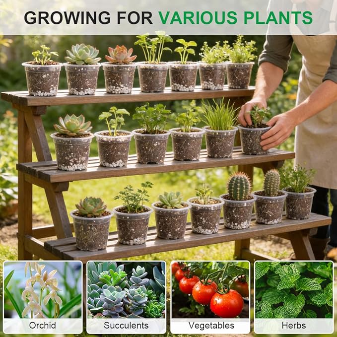 200 Pack 4 Inch Clear Plant pots with Drainage Holes, Transparent Nursery Seeding Pots, Flexile Seeds Starter Pots, Seeds Germination (4Inch,200P,Clear)