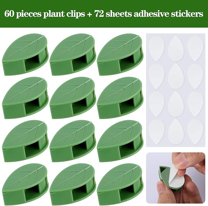 Geiserailie 60 Pieces Plant Climbing Wall Fixture Clips with 72 Pieces Acrylic Adhesive Sticker Leaf Fixer Invisible Wall Vines Fixing Clips Hook Plant Vine Traction for Indoor Outdoor Decoration