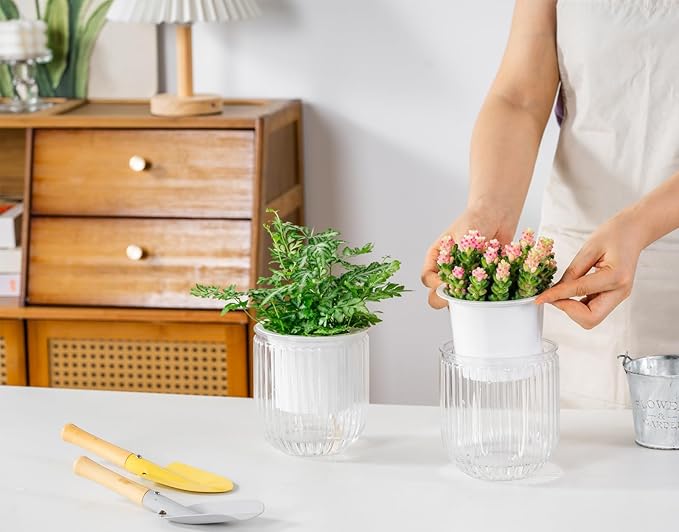 Melphoe Self Watering Pots for Indoor Plants Planter, 4.7 Inch 2 Pack Planters Self Watering Plant Pots for Flower, Houseplants, Succulent, African Violets and Cactus with Drainage