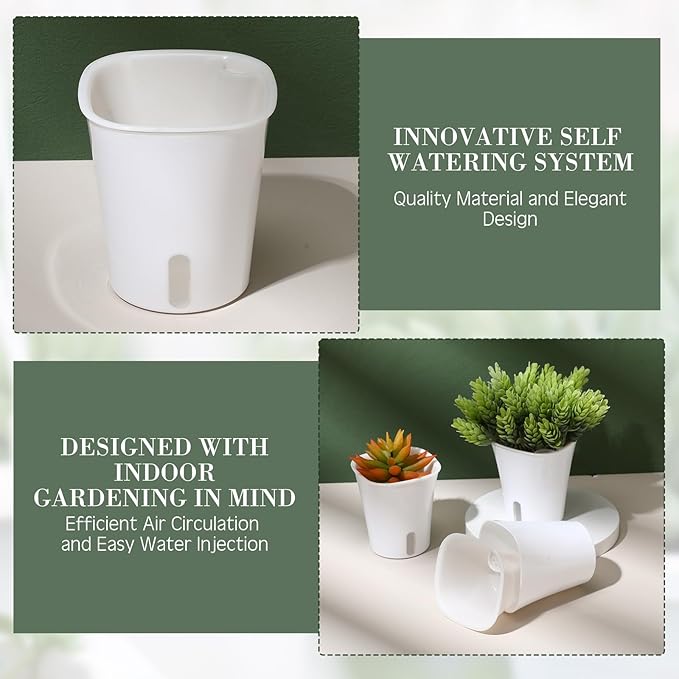 20 Pcs 3 Inch Self Watering Pots Self Watering Planters for Indoor Planters Plastic Garden Flower Pots with Level Indicator Vents for Herbs