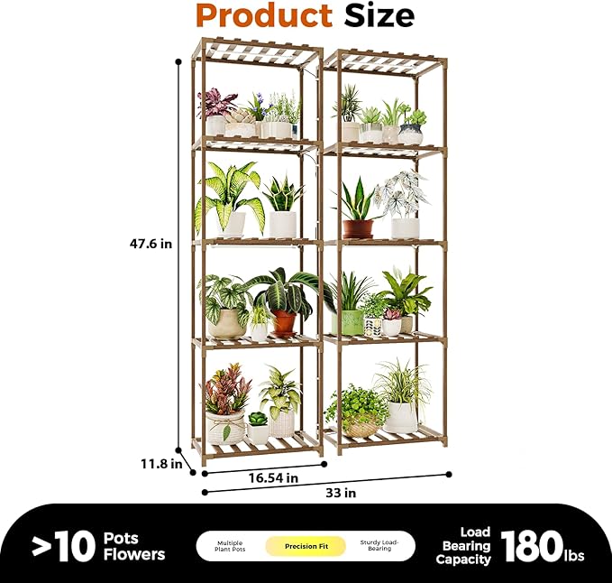 Bamworld Plant Stands with Grow Lights Sets of 2 Tall Plant Shelves for Mutiple Pots Large Plant Holder for Living Room Patio Boho Home Decor for Gardening Warm Light 2pcs