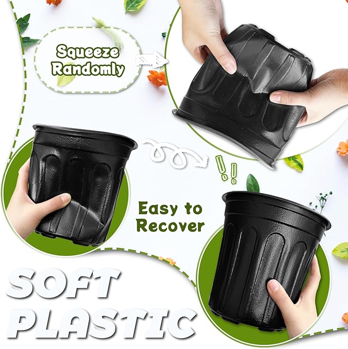 OJYUDD 60 Pack 1 Gallon Flexible Plant Nursery Pots,Thickened Soft Plastic Seed Starting Pots,Plastic Plant Container with Hole for Flower Seedling,Succulents,Cuttings,Transplanting(Black)