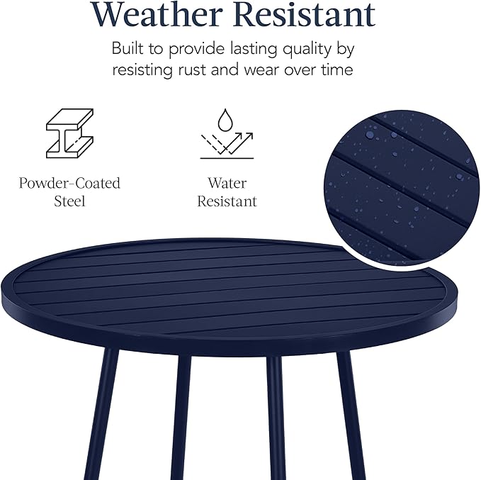 Best Choice Products 3-Piece Patio Dining Set, Bar Height, Outdoor Bistro Set, Outdoor Round Bar Table w/ 2 Bar Stools, Steel - Navy