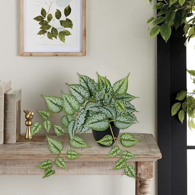 17.7" Artificial Plants Indoor Home Decor, Fake Potted Silk Plants for Shelves, Desks, Living Room, Home & Office Decor, Small Artificial Ivy Vine Plant in Pots, Faux Greenery Tropical House Plant