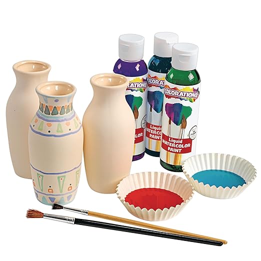 Colorations Decorative Ceramic Vases, Set of 12, Small, Unfinished, Coated Inside, Gift, DIY, Ready to Decorate, Arts & Crafts, Craft Project, Nature, Flowers, Herb Garden, Ages 5 & Up