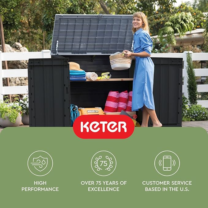 Keter Store-It-Out Prime 4.3 x 3.7 ft. Outdoor Resin Storage Shed with Easy Lift Hinges, Perfect for Yard Tools, Pool Floats and Garden Accessories, Black