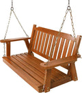 Wooden Porch Swing 2-Seater, Bench Swing with Hanging Chains, Heavy Duty 800 LBS, for Outdoor Patio Garden Yard, 4 Ft, Brown