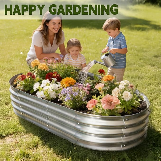 Galvanized Raised Garden Bed Outdoor, Large Raised Bed for Gardening, 2Pcs 4x2x1ft Oval Metal Planter Box for Vegetables, Fruits, Flowers, Silver