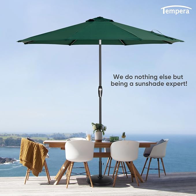 Tempera Patio Market Outdoor Table Umbrella with Auto Tilt and Crank, Large Sun Umbrella with Sturdy Pole & Fade Resistant Canopy, Easy to Set