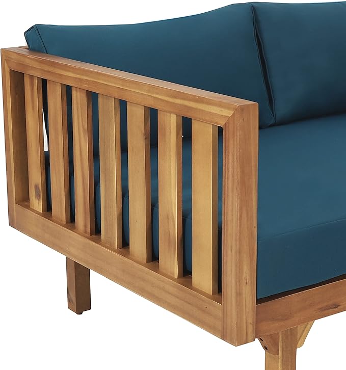 Claremont Outdoor 3 Seater Daybed with Cushions - Acacia Wood - Teak/Dark Teal
