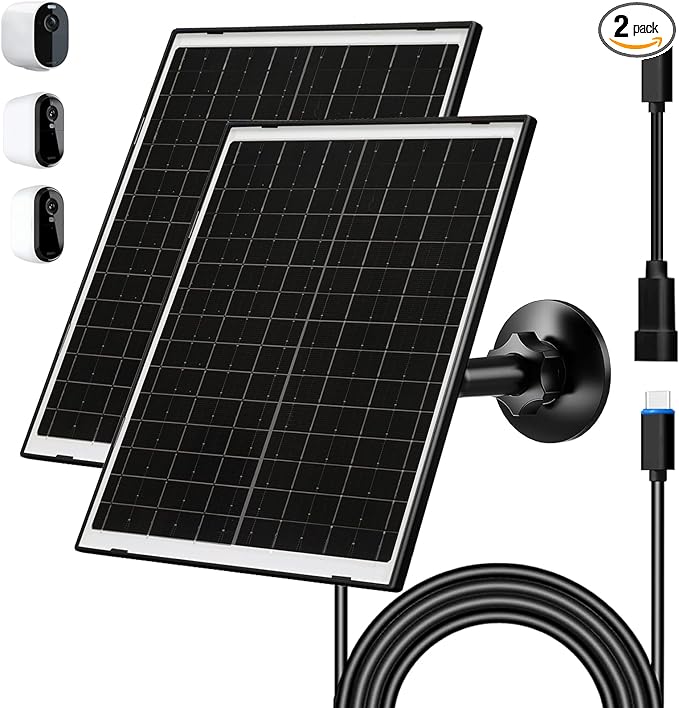 Zivif Solar Panel Charger for Arlo Essential 2K (2nd Gen), Essential XL & Spotlight Cameras – USB-C & Micro USB, IP66 Waterproof, 360° Adjustable Mount, 7.2ft Cable,2 Pack