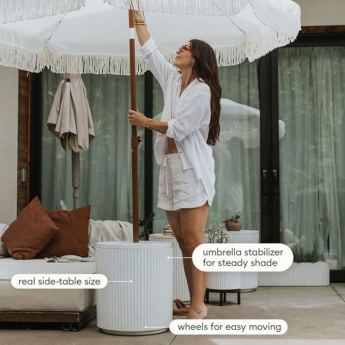 Veradek Umbrella Side Table - Outdoor Patio Table with Umbrella Hole for Porch/Patio | Durable Plastic-Stone Composite Material & Easy Assembly | Modern Coffee, Picnic or Poolside Table