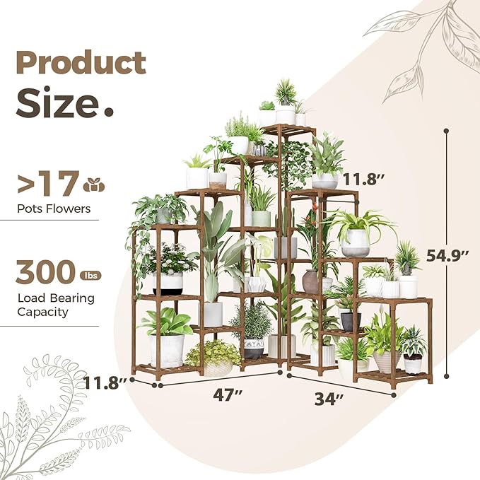 BamWorld Tall Plant Shelf Stand for Large Plants; Indoor/Outdoor Use. Perfect for Living Room, Garden, Balcony