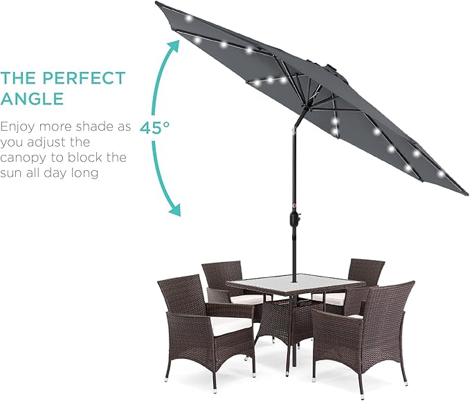 Best Choice Products 10ft Solar Polyester LED Lighted Patio Umbrella w/Tilt Adjustment and UV-Resistant Fabric
