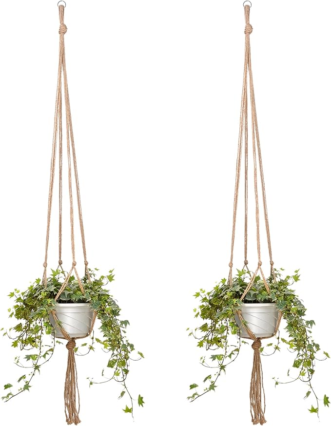 EBOOT 2 Pack 48 Inch Large Macrame Plant Hanger Rope to Hang Flower Pot Plant Holder for Indoor Outdoor Decorations, 4 Legs (Linen Color)