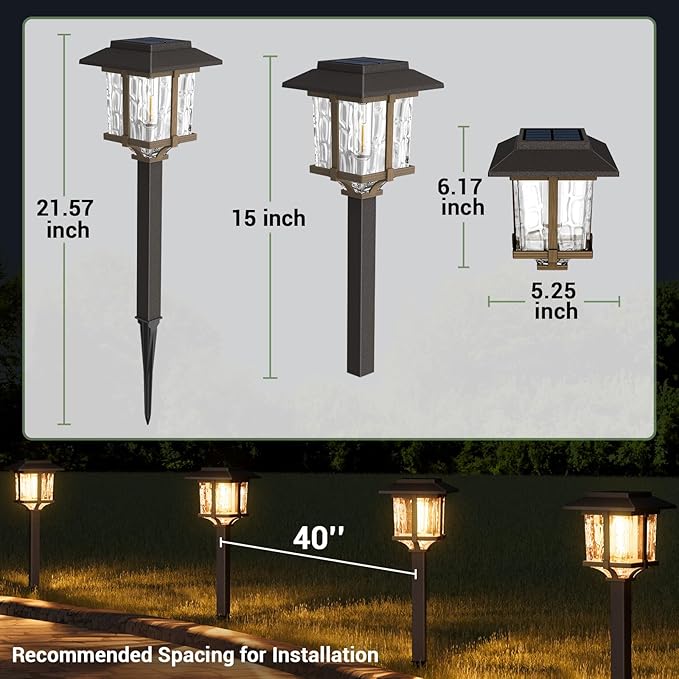 XMCOSY+ Solar Pathway Lights Outdoor, 2-Tone LED Waterproof Garden Outdoor Lighting for Yard Stainless Steel & Glass Solar Powered Landscape Walkway Driveway Decor (4 Pack, Warm White)