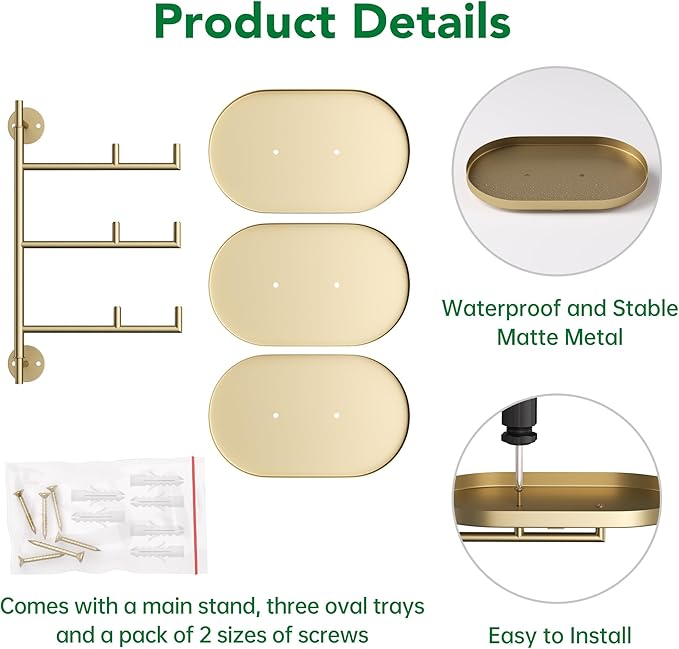 Rotating Window Wall Plant Shelves Stand Holder, 3 Tiered Metal Gold Floating Plant Shelf Hanger Indoor , Window Sill Gifts