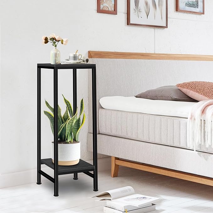 Plant Stand Indoor, Tall Plant stands for Indoor Outdoor Plants, 2 Tier Heavy Duty Plant Shelf 31" Metal Pedestal Stand Modern Corner Flower Stand for Patio, Living Room, Balcony(Black)