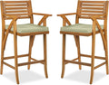 Best Choice Products Set of 2 Outdoor Acacia Wood Bar Stools Bar Chairs for Patio, Pool, Garden w/Weather-Resistant Cushions - Sage