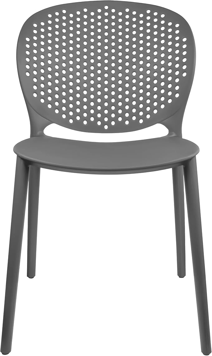 2xhome Patio Dining Chair | Modern Stackable Outdoor Pool Side Chair | Weather Resistant Plastic for Yard, Porch, Balcony, Kitchen, Gray, Single, Set of 1