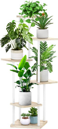 6 Tier Wood Tall Plant Stand Metal Rack Indoor, Multiple Flower Pot Holder Shelves Corner Rack, Planter Shelf Display Rack Storage Organizer for Patio Living Room Balcony Garden(White Oak)