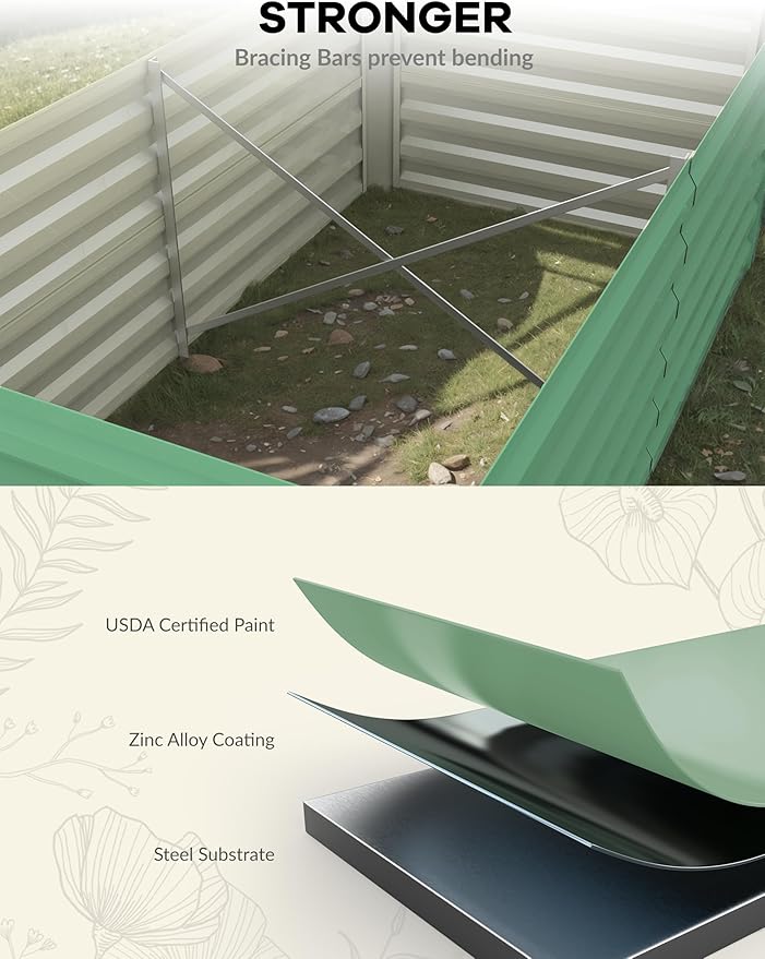GarveeLife 8x4x2 ft Galvanized Raised Garden Bed, 24" Tall Metal Planter Box for Flowers Vegetables, Rust-Resistant Raised Garden Beds for Gardening, Easy Assembly Outdoor Garden Box & Planters,Green