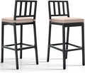 YITAHOME Outdoor Bar Stools Set of 2, Cushioned Metal Outdoor Bar Stools w/Vertical Stripe Back, All-Weather Patio Bar Stools for Balcony Backyard Porch Poolside