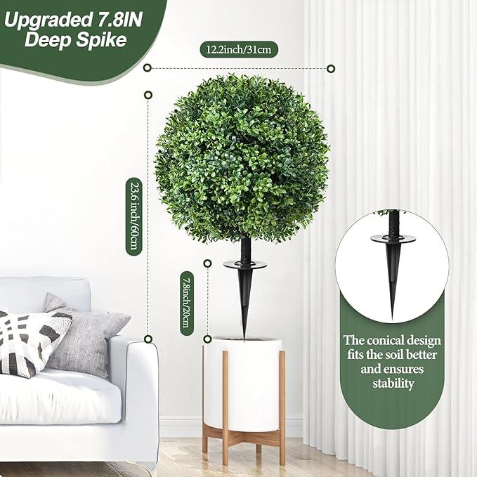 Artificial Topiary Bushes for Outdoors with Spike, Boxwood Ball Fake Shrubs UV Resistant Faux Plants for Indoor Outdoor Fall Thanksgiving Halloween Decor (Artificial Topiary Boxwood Ball Tree)