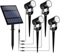 T-SUNUS Christmas Solar Garden Spotlight White Outdoor, 4-in-1 Spot Lights 6000K IP65 Waterproof 9.8ft Cable 5W Separated Panel, Auto On/Off Spotlights for Tree Yard Driveway Pathway Pond Halloween