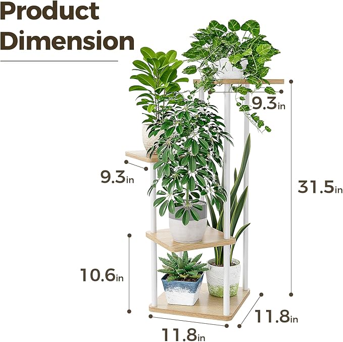 Bamworld Small Plant Stand Indoor 4 Tier Metal Plant Shelf for Multiple Plants Corner Flower Stand for Patio Garden Balcony Living Room Bedroom White