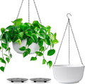 T4U Hanging Planter Self Watering 8 Inch, 2 Pack White Indoor Hanging Plant pots, Hanging Flower Pot with Drainage Hole & Plug & Chain with 3 Hooks for Garden Home Decor