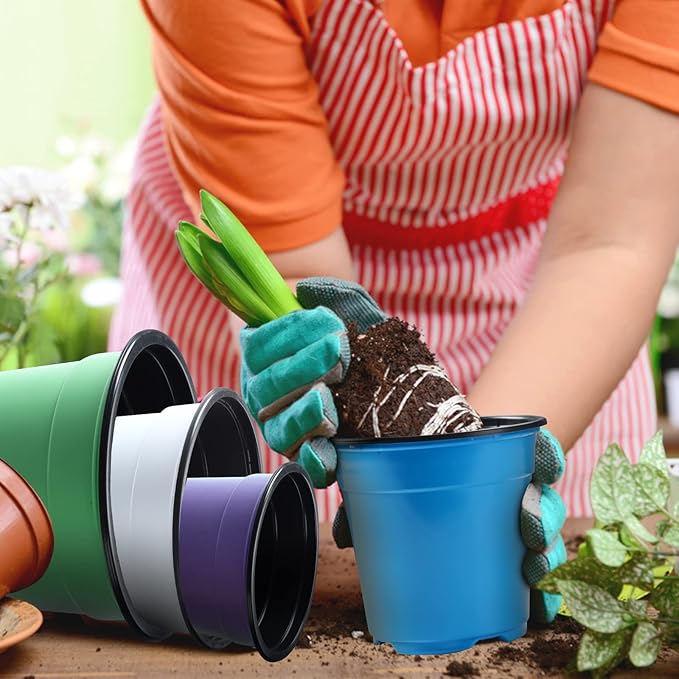Oubest 30Pack Nursery Pots Plastic for Plants 5 inch Seedling Pots with Drainage Holes Multicolor Flower Seedling Transplanting
