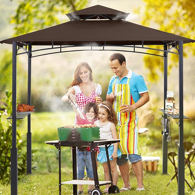 ABCCANOPY 8x5 Grill Gazebo - Outdoor BBQ Canopy Shelter with Led Light for Patio Backyard Grilling (Brown)