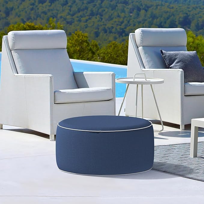 LVTXIII Inflatable Stool Ottoman Footrest with Handle, All Weather Footrest Seat, Indoor or Outdoor Pouf for Home Patio Garden and Camping Use, D31 xH14, Large Round, Navy Textured