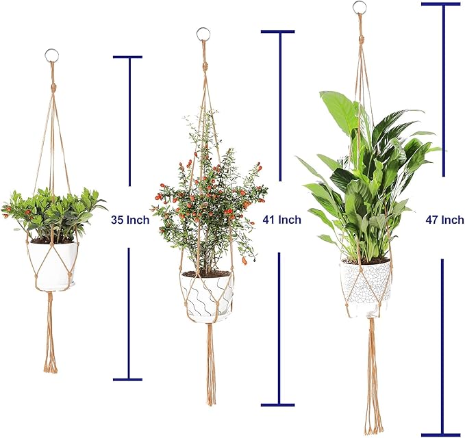 3 Pack Macrame Plant Hanger Indoor, 35 41 47 Inch Handmade Boho Hanging Planter Basket with Screw Hooks S-Hooks and Extension Rope for Indoor Plants Home Decor (POTS NOT Included) (Brown)