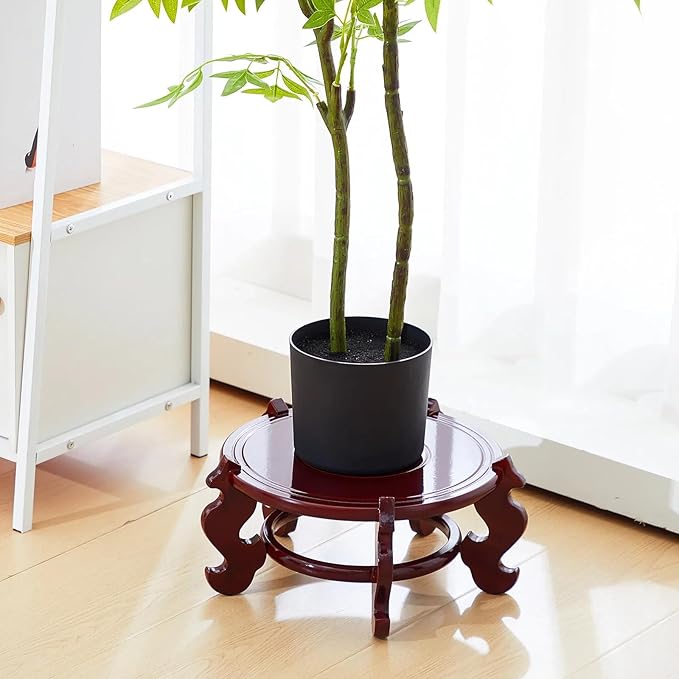 Geetery 2 Pcs 4 to 12 in Wooden Plant Stands Indoor Chinese Oriental Plant Stand for Vase Fishbowl Flower Pot Lamp Redwood Base Vintage Display Rack Decor(12 Inch)