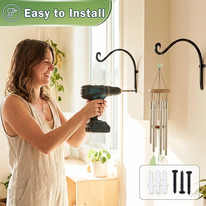 Qiang Ni Outdoor Bird Feeder Hanger Hooks: 12-Inch 50Lbs Wall Hanging Plant Bracket Indoor - 2 Pieces Plant Hooks for Hanging Flower Baskets