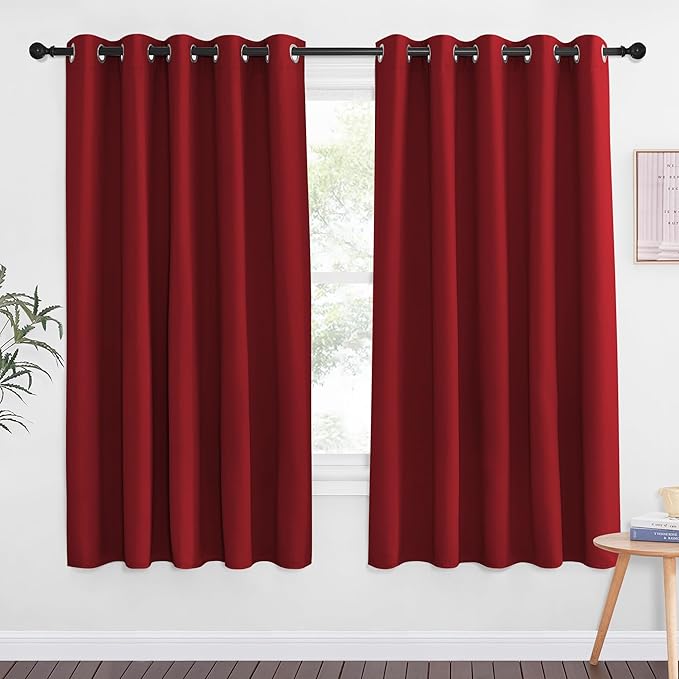 NICETOWN 66 Inch Long Blackout Curtains for Bedroom Living Room, Thermal Insulated Room Darkening Curtains, Light Blocking Blackout Drapes for Bedroom, 66" W x 66" L, 1 Panel, Burgundy Red
