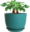 12inch Large Plant Pot, Modern Plastic Planter with High Driange Holes and Saucer for Indoor Outdoor Garden Plants and Flowers, Black with Green Speckles