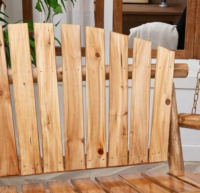 Outdoor Porch Swing Front Porch Hanging Wooden Bench Swing 2 Seat Chair for Garden, Patio, Backyard, Playground, Log Wood 800Lbs, 4 Ft, Brown