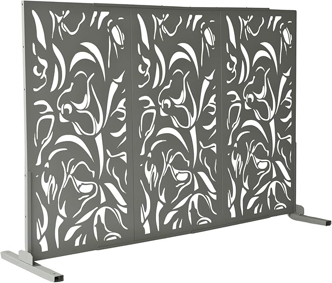 Oakland Living 6 ft. X 4 ft. Grey Freestanding Metal Privacy Screen Room Divider