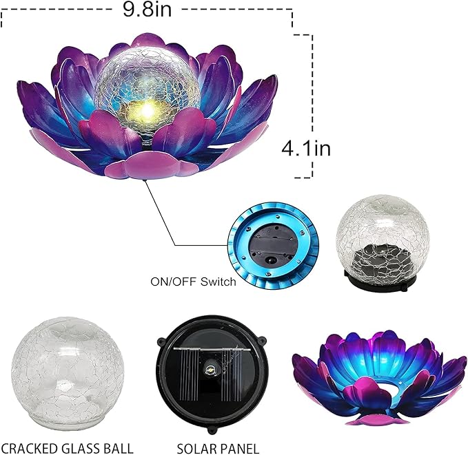 WNP Solar Lotus Flower Light Outdoor Decorations,Solar Powered Outdoor Garden Decorative,Garden Decor Birthday Gift for Women Mom Grandma Decor Light,Waterproof Metal Lotus Yard Outside Decoration