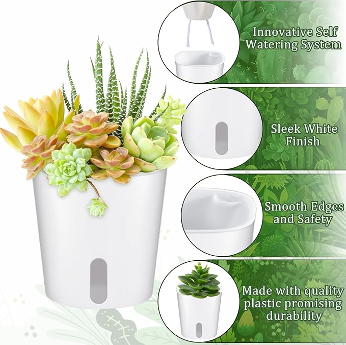 SHENLIU 3" Self Watering Pots, 20 Sets Plastic Self Watering Planters for Indoor Planters with Water Level Indicator and Multiple Vents Perfect for Succulents ﻿House Plants Flowers