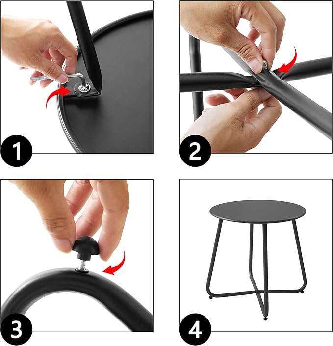 Patio Small Side Table Waterproof Round Metal Steel Weather Resistant Portable Outdoor and Indoor End Table for Garden Balcony Yard, Black