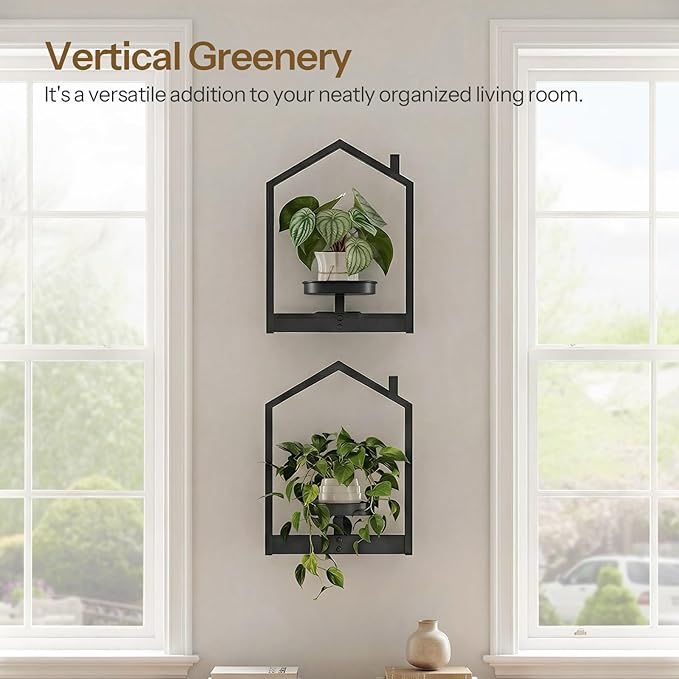 HOOBRO Wall Plant Holder, Wall Planters for Indoor Plants Set of 2, Plant Hanger Indoor Window Plant Shelves for Indoor Outdoor Decor, Black BK08HJP201